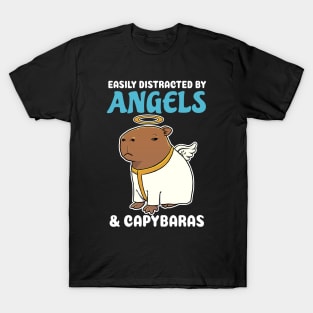 Easily Distracted by Angels and Capybaras Cartoon T-Shirt